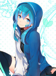  blue_eyes blue_hair commentary_request daze_(kagerou_project) ene_(kagerou_project) female headphones hood hoodie kagerou_project long_hair md5_mismatch ocha_(hutuumikan) photoshop_(medium) solo twintails 