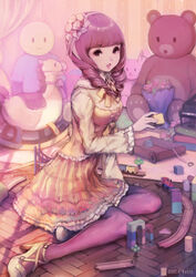  arm_support bouquet chaang colorful commentary_request dress drill_hair female flower full_body high_heels highres holding indoors instrument lolita_fashion long_sleeves looking_at_viewer mini_piano original pantyhose photoshop_(medium) piano print_skirt purple_eyes purple_hair purple_pantyhose ribbon rocking_horse shoes sitting skirt solo striped_clothes striped_skirt stuffed_animal stuffed_rabbit stuffed_toy teddy_bear toy toy_block toy_train toy_wagon twin_drills vertical-striped_clothes vertical-striped_skirt white_footwear yellow_dress yellow_ribbon yokozuwari 