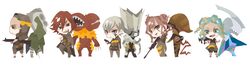  4boys agni_(dds) argilla chibi cielo commentary_request digital_devil_saga dual_persona dyaus_(dds) female gale_(dds) gun heat_(dds) kuroihato multiple_boys prithivi_(dds) serph varna_(dds) vayu_(dds) weapon 