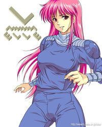  alternate_eye_color breasts commentary_request copyright_name cowboy_shot el_(game) el_miles eyelashes female long_hair long_sleeves looking_at_viewer medium_breasts nolia parted_lips pink_hair red_eyes shoulder_pads simple_background smile solo straight_hair turtleneck watermark web_address white_background 