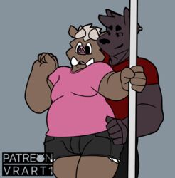  anthro bottomwear clothed clothing dancing denim denim_bottomwear denim_clothing domestic_pig duo ear_piercing eyebrows grinding hand_on_hip hi_res hotpants hyena jeans lucus_falcon_(vrart1) male male/male mammal moobs muscular overweight pants piercing pole pole_dancing shirt shorts slightly_chubby spotted_hyena suid suina sus_(pig) thick_eyebrows thick_thighs topwear tusks vii_rii_(vrart1) vrart1 wild_boar 