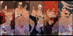  5boys animal_ears black_hair blood blood_on_face blue_eyes brown_eyes extra_ears green_eyes grey_eyes grey_hair halloween_costume kajiyama_fuuta kao_ru05 kayano_mikoto kirisaki_shidou male_focus milgram mole mole_under_eye mukuhara_kazui multiple_boys mummy_costume red_hair sakurai_haruka_(milgram) vampire wolf_boy wolf_ears zombie 