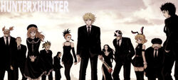  animal_ears black_hair blonde_hair botobai_gigante brown_hair cheadle_yorkshire clook_(hunter_x_hunter) copyright_name dog_ears duplicate english_text formal gell_(hunter_x_hunter) ging_freecss ginta_(hunter_x_hunter) glasses hat hunter_x_hunter imageboard_desourced kanzai_(hunter_x_hunter) long_hair mizaistom_nana multiple_boys multiple_girls non-web_source pariston_hill pixel-perfect_duplicate piyon_(hunter_x_hunter) rabbit_ears saccho_kobayakawa saiyu_(hunter_x_hunter) shian_(my_lonly_life.) short_hair suit 