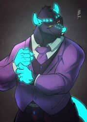  2017 anthro baresenio classy clothed clothing digital_media_(artwork) donryu fully_clothed fur glowing hi_res male mammal murid murine necktie rat ratsenio rodent simple_background smile solo standing suit teeth 