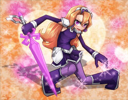  amethyst_(dc) amethyst_princess_of_gemworld armor bad_id bad_pixiv_id boots brown_hair dc_comics dress elbow_gloves female full_body gloves hair_between_eyes headgear heart holding holding_sword holding_weapon long_hair pauldrons photoshop_(medium) purple_eyes ray-k shoulder_armor solo sparkle sword tiara weapon 