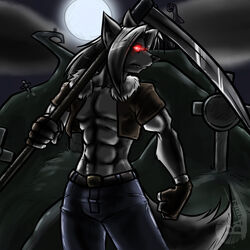 1:1 2009 alternative_fashion anthro barrin84 canid canine canis cemetery clothing detailed_background full_moon gloves glowing glowing_eyes goth halloween handwear hat-kun hi_res holidays male mammal melee_weapon moon night outside polearm scythe solo tail undead weapon weapon_on_shoulder wolf zombie