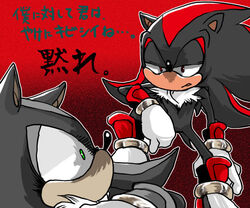 6:5 anthro big_eyes big_head black_body black_fur duo eulipotyphlan fur hedgehog japanese_text male mammal mephiles_the_dark sega shadow_the_hedgehog sonic_the_hedgehog_(series) text toony translation_request urahyu