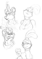 angry anthro black_and_white breasts bust_portrait candle cartoon_network chowder_(series) cleavage clothed clothing female fire gorgonzola graphite_(artwork) lagomorph lapinbeau leporid male mammal monochrome multiple_images murid murine panini_(chowder) pencil_(artwork) portrait rabbit rat rodent sketch_page solo traditional_media_(artwork)