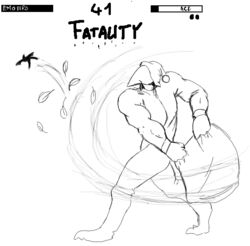 ace_(rq) anthro avian beak bird black_and_white clothing digital_drawing_(artwork) digital_media_(artwork) duo fatality fight gui hat headgear headwear jay_(rq) line_art male monochrome mortal_kombat nightcap pajamas parody pillow pillow_fight queblock ruby_quest solo_focus