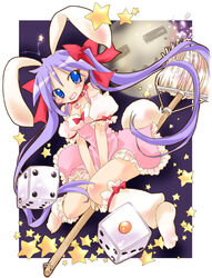 alternative_fashion animal_humanoid armwear blue_eyes charm_(jewelry) cleaning_tool clothing cosplay cosplay_lolita d6 detached_sleeves di_gi_charat dice digital_media_(artwork) female frilly hair hikaru_usada humanoid j-fashion kagami_hiiragi lagomorph lagomorph_humanoid legwear leporid_humanoid lolita_(fashion) lucky_star mammal mammal_humanoid mop purple_hair rabbit_humanoid riding solo star straddling sweet_lolita twintails unknown_artist