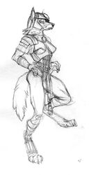 anthro armor asheru_(setting) ass barefoot black_nose boob_armor breastplate canid canine canis claws cuirass digitigrade fantasy feet female fur furgonomic_headwear furgonomics gorget greaves greyscale headgear helmet hi_res lamellar_armor mammal melee_weapon monochrome pauldron roman schynbalds scott_ruggels simple_background sketch solo spaulder splint_armor sword tail tassels traditional_media_(artwork) unconvincing_armor vambrace virinia weapon white_background white_body white_fur wolf wraps