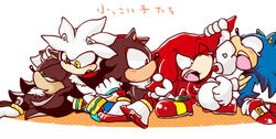 anthro big_eyes big_head black_body black_fur blue_body blue_fur eulipotyphlan fur group hedgehog knuckles_the_echidna male mammal mephiles_the_dark sega shadow_the_hedgehog side_mouth silver_the_hedgehog sonic_forces sonic_the_hedgehog sonic_the_hedgehog_(series) toony urahyu