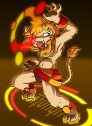 anklet anthro biped blonde_hair bracelet claws felid green_eyes hair jewelry kaitou linux male mammal os-tan pantherine pawpads paws personification solo standing tail tiger ubuntu