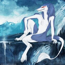 1:1 amber_eyes anthro belly biped blood_warpaint blue_body blue_fur blue_hair casual_nudity chest_tuft claws cloud feet finger_claws fur grey_claws hair half-closed_eyes long_hair looking_at_viewer male mammal markus_(dowantanaccount) mountain narrowed_eyes nipples nude outside paws sergal signature sitting sky smile snow solo star starry_sky tail tail_tuft toe_claws tuft vagabondbastard white_belly white_body white_fur white_nipples