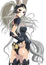 animal_humanoid armor ass butt_pose cel_shading female final_fantasy final_fantasy_xii fran_(final_fantasy) fur grey_body grey_fur grey_hair hair hand_on_hip headgear helmet humanoid lagomorph lagomorph_humanoid long_ears long_hair looking_at_viewer looking_back mammal mammal_humanoid ponytail pose red_eyes shaded solo square_enix standing tan_body tan_skin viera white_body white_fur yamagami_mozuku