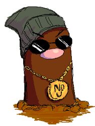 clothing diglett eyewear generation_1_pokemon hat headgear headwear humor jewelry lol_comments low_res male necklace nigglet nintendo no_u pokemon pokemon_(species) racial_caricature racism simple_background solo stereotype sunglasses unknown_artist white_background