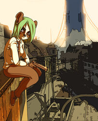 abstract_art anthro bear biped breasts city city_17 cityscape clothed clothing detailed_background digital_media_(artwork) ear_piercing female fur giant_panda green_hair gun hair half-life handgun high_place holding_gun holding_handgun holding_object holding_pistol holding_ranged_weapon holding_weapon looking_at_viewer mammal munch necktie on_roof on_wall outside piercing pistol ranged_weapon scenic_view sitting sitting_on_ledge slacks solo the_citadel_(half-life) trigger_discipline unsafe urban valve weapon white_body white_fur