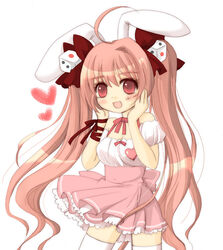 accessory ahoge alternative_fashion animal_humanoid blush bottomwear bow_(feature) bow_accessory bow_ribbon clothed clothing d6 di_gi_charat dice eyebrow_through_hair eyebrows female hair hair_accessory hair_ribbon hairbow heart_symbol hikaru_usada humanoid j-fashion lagomorph lagomorph_humanoid legwear leporid_humanoid long_hair looking_at_viewer mammal mammal_humanoid pink_bottomwear pink_bow pink_clothing pink_skirt pleated_skirt rabbit_humanoid red_bow ribbons shirt short_sleeves simple_background skirt smile solo thigh_highs topwear translucent translucent_hair twintails unknown_artist white_background white_clothing white_shirt white_topwear