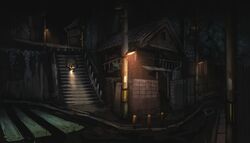  female lamppost night official_art outdoors protagonist_(yomawari) road scenery street yomawari yomawari_(series) 