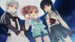  3girls arisue_haruka harem_tengoku_dato_omottara_yandere_jigoku_datta miyasu_sayuri multiple_girls red_eyes screencap totomi_kanna yandere 