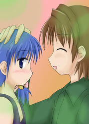  aoba_kozue blue_eyes blue_hair brown_hair konno_natsume mahoraba shiratori_ryushi 