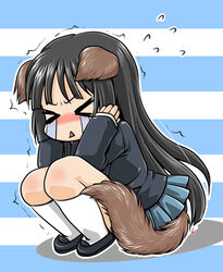 animal_humanoid black_hair bodily_fluids bottomwear canid canid_humanoid canine canine_humanoid canis chibi clothing dog_humanoid domestic_dog female footwear hair humanoid hybrid jacket k-on! knee_highs knee_socks legwear long_hair mammal mammal_humanoid mio_akiyama nayumi skirt socks solo tail tears topwear white_clothing white_footwear white_knee_highs white_knee_socks white_legwear white_socks