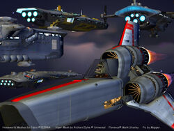 2003 3d_(artwork) 4:3 battlestar_galactica_(series) bowman&#039;s_wolf canid canine canis crossover digital_media_(artwork) english_text female florence_ambrose freefall_(webcomic) homeworld mammal mapper pilot red_wolf science_fiction solo space spacecraft text vehicle viper_mark_1_(battlestar_galactica) wolf