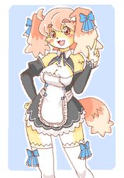 aliasing alternative_fashion anthro blush breasts brown_eyes canid canine canis clothed clothing digital_drawing_(artwork) digital_media_(artwork) domestic_dog female itou_sora j-fashion kin-shun legwear lolita_(fashion) low_res maid_uniform mammal oekaki open_mouth ribbons solo stockings tail uniform