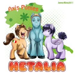 alpha_channel blue_eyes brown_hair closed_eyes cutie_mark english_text equid equine feathered_wings feathers feral friendship_is_magic fur germany_(hetalia) group hair hasbro hetalia horn italy_(hetalia) japan_(hetalia) male mammal my_little_pony mythological_creature mythological_equine mythology open_mouth pegasus purple_eyes purple_hair quadruped tail teeth text unicorn unknown_artist wings