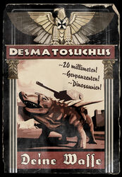 ambiguous_gender back_cannon cannon deine_waffe desmatosuchus dino_d-day dinosaur extinct german german_text machine nazi prehistoric_species propaganda ranged_weapon reptile scalie solo tank text translated turret unknown_artist vehicle weapon world_war_2