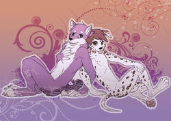 abstract_background anthro arm_support back_to_back backward_arm_support bent_arm bent_legs brown_body brown_fur brown_hair canid canine canis crossed_legs dalmatian domestic_dog duo entwined_arms extended_arm fur gradient_background hair hand_on_chest hand_on_knee hand_on_leg hand_on_own_chest hand_on_own_knee hand_on_own_leg holding_chest husky jamie_(disambiguation) jc_(artist) knees_together leaning leaning_backward leaning_on_another legs_together looking_at_viewer male mammal multicolored_body multicolored_fur nordic_sled_dog nude pawpads paws pkay planted_legs purple_background purple_body purple_fur reclining simple_background sitting smile spitz spots tail tongue tongue_out touching_knee touching_leg touching_own_knee touching_own_leg two_tone_body two_tone_fur white_body white_fur