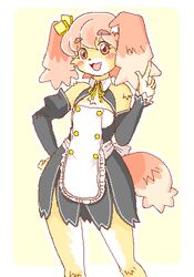 aliasing anthro blush breasts brown_eyes canid canine canis chest_tuft clothing digital_media_(artwork) domestic_dog female fur itou_sora kin-shun low_res maid_uniform mammal open_mouth simple_background small_breasts solo tail tuft uniform white_background