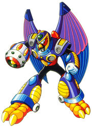 accipitrid accipitriform avian bird capcom eagle machine male mega_man_(series) mega_man_x_(series) official_art reploid robot simple_background solo standing storm_eagle tatsuya_yoshikawa weapon white_background