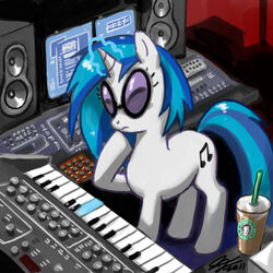 1:1 2011 blue_button blue_hair cutie_mark equid equine eyewear female feral friendship_is_magic hair hasbro horn inside john_joseco keyboard long_hair mammal mixing_console monitors multicolored_hair musical_instrument my_little_pony mythological_creature mythological_equine mythology ponybucks quadruped short_hair solo speaker studio sunglasses tail two_tone_hair unicorn vinyl_scratch_(mlp) white_body