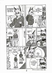 aiden_harris anthro bottomwear canid canine cargo_pants closet_coon clothing colin_young comic dialogue dreke english_text fox greyscale male mammal monochrome pants procyonid raccoon tail text