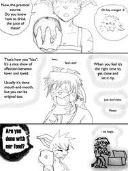 3:4 anthro black_and_white buwaro_elexion clothed clothing comic demon dialogue english_text female jakkai male monochrome rhea_snaketail simple_background slightly_damned tail text white_background yellowpower