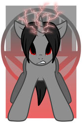 angry bebopanimebabe big_eyes black_hair electricity equid equine feral friendship_is_magic front_view fur grey_body grey_fur hair hasbro horse looking_at_viewer male mammal my_little_pony pony red_eyes solo spoony the_spoony_experiment toony