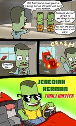 3:5 alien bill_kerman bob_kerman car clothing comic crash dialogue english_text eyewear facial_hair glass inside_car jebediah_kerman kerbal kerbal_space_program male moustache necktie spacesuit suit sunglasses text unknown_artist vehicle window