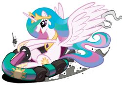 alicorn alpha_channel crown cutie_mark equid equine feathered_wings feathers female feral friendship_is_magic hair hasbro headgear horn kart mammal multicolored_hair my_little_pony mythological_creature mythological_equine mythology princess_celestia_(mlp) rainbow_hair simple_background solo tail theartrix transparent_background vehicle white_body white_feathers wings