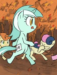 3:4 autumn biped bonbon_(mlp) carrot_top_(mlp) concentration crowd earth_pony equid equine facepalm female feral friendship_is_magic group hasbro horn horse leaf lyra_heartstrings_(mlp) mammal my_little_pony mythological_creature mythological_equine mythology plant pony reverse_furry running tail thelivingmachine02 tongue tree unicorn wood