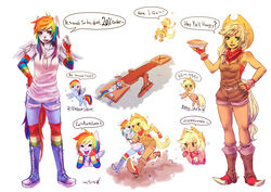 anthro anthrofied applejack_(mlp) blue_body blue_feathers clothing cutie_mark dessert duo earth_pony equid equine feathered_wings feathers female feral food footwear friendship_is_magic hair hasbro hat headgear headwear horse mammal multicolored_hair my_little_pony mythological_creature mythological_equine mythology pastry pegasus pie pony rainbow rainbow_dash_(mlp) rainbow_hair reituki running shoes tail wings