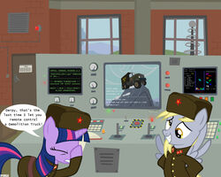 1950s 5:4 a4r91n_(artist) cold_war command_and_conquer computer crossover demo_truck derpy_hooves duo electronic_arts electronics english_text equid equine feathered_wings feathers female feral friendship_is_magic fur grey_body grey_feathers hair hammer_and_sickle hasbro horn horse konami_code mammal multicolored_hair my_little_pony mythological_creature mythological_equine mythology pegasus pony purple_body purple_fur purple_hair red_alert_(series) russian soviet_union tail tesla_coil tetris text twilight_sparkle_(mlp) two_tone_hair unicorn wings