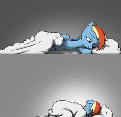 bed blue_body blue_fur blue_mood cloud depression equid equine female feral friendship_is_magic fur furniture hair hasbro horse lonely mammal multicolored_hair my_little_pony nude pony rainbow_dash_(mlp) rainbow_hair sad solo thestoicmachine