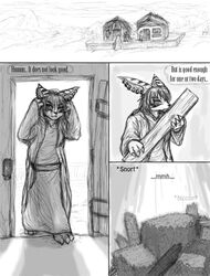 anthro comic demon english_text female greyscale monochrome sakido_elexion slightly_damned solo text what yellowpower