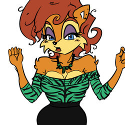 1:1 anthro archie_comics blush bottomwear breasts brown_body brown_fur chipmunk cleavage clothed clothing ear_piercing female fur ground_squirrel hair jewelry mammal married_with_children messy_hair necklace peg_bundy piercing rodent sally_acorn saltcore sciurid sega shadow shirt skirt solo sonic_the_hedgehog_(archie) sonic_the_hedgehog_(comics) sonic_the_hedgehog_(series) topwear