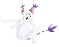 2010 anthro bandai_namco blue_eyes digimon digimon_(species) digital_media_(artwork) ear_tuft eyeofcalamity featureless_crotch felid female fur gatomon mammal naturally_censored simple_background solo spread_legs spreading tail tuft whiskers white_background white_body white_fur