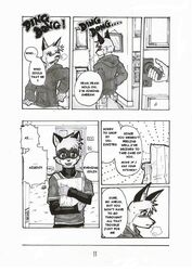 aiden_harris anthro canid canine closet_coon colin_young comic dialogue dreke english_text fox greyscale male mammal monochrome procyonid raccoon tail text