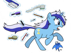 2011 brush comb_(brush) cutie_mark equid equine female feral friendship_is_magic hairbrush hasbro horn mammal minuette_(mlp) muffinsforever my_little_pony mythological_creature mythological_equine mythology paintbrush poison_joke quadruped simple_background solo tail toothbrush unicorn white_background