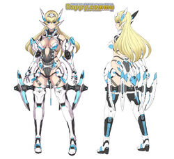  absurdres android artist_request blonde_hair blue_eyes breasts check_artist concept_art di_allez_series doll_joints female full_body high_heels highres joints long_hair mechanical_arms mechanical_legs medium_breasts multiple_views navel nidy official_art phantasy_star phantasy_star_online_2 phantasy_star_online_2_new_genesis sidelocks very_long_hair 