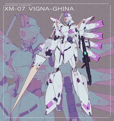  assault_visor beam_rifle character_name dual_wielding energy_gun grey_background gun gundam gundam_f91 highres holding holding_gun holding_weapon mecha mobile_suit no_humans nori_(arara105) robot science_fiction solo vigna_ghina weapon zoom_layer 